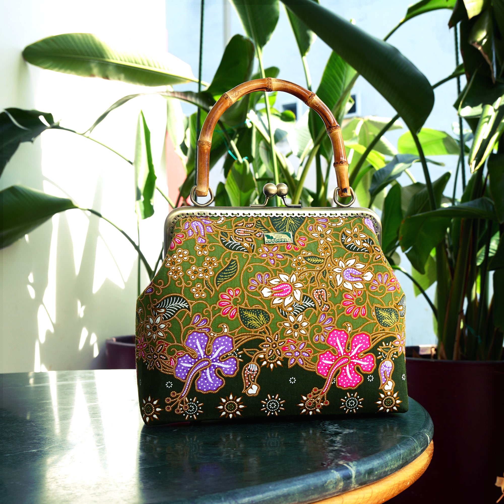 Bamboo Top Handle Bag - Hibiscus