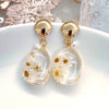 Clam Shell Top Dried Flower Resin Teardrop Earrings