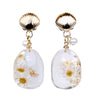 Clam Shell Top Dried Flower Resin Teardrop Earrings