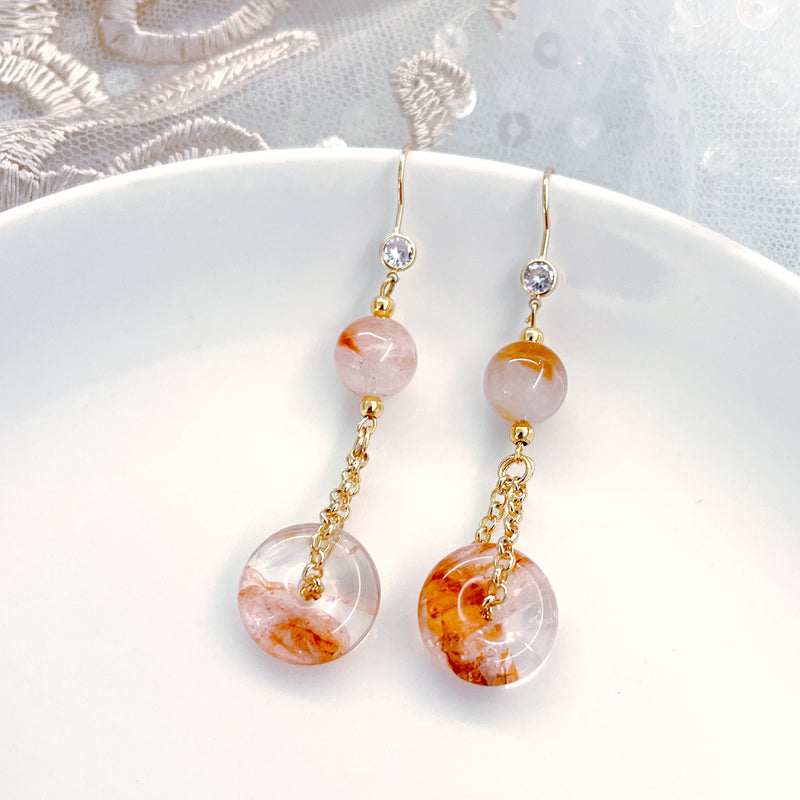 Red Hematoid Quartz Pendant Hook Earrings