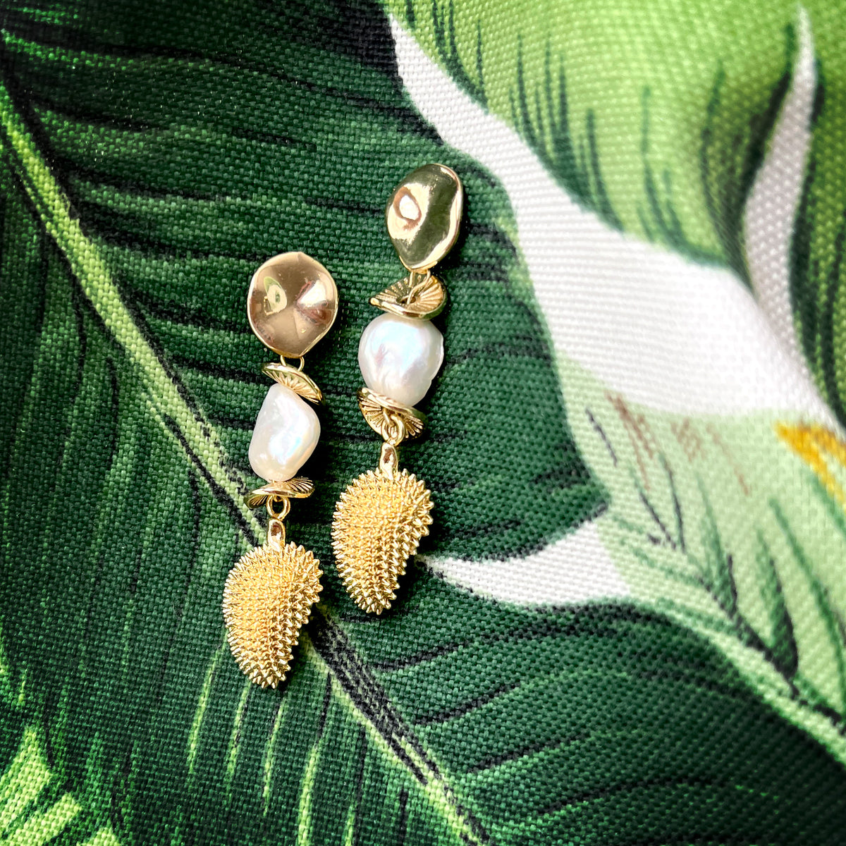 Gold Durian Drop Earrings