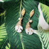 Gold Molten And Shell Feather Drop Earrings