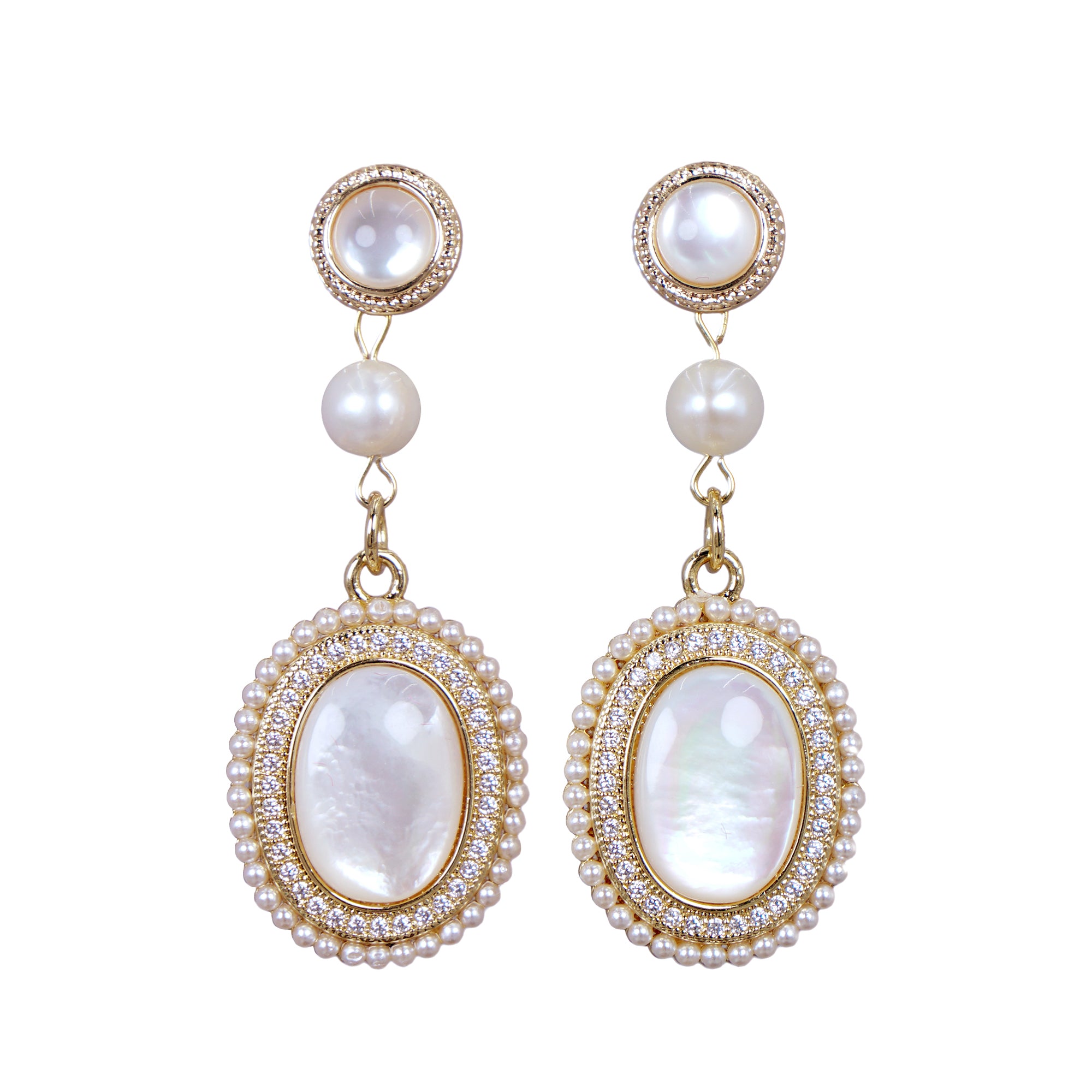 Gold Zircon Oval Drop Earrings