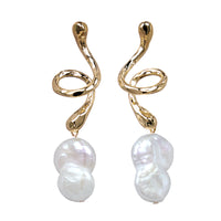 Gold Molten Baroque Pearl Drop Earrings