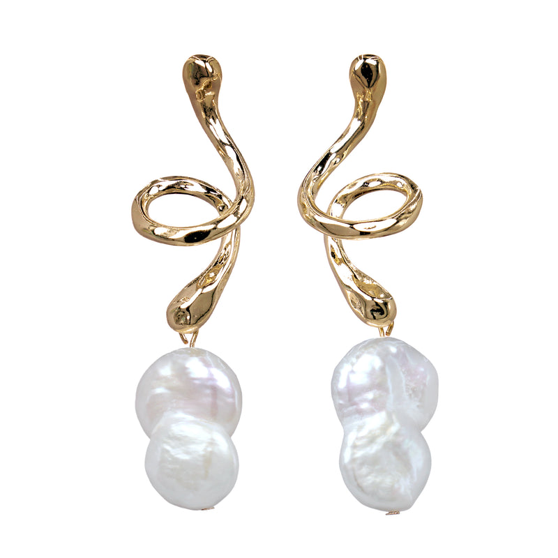 Gold Molten Baroque Pearl Drop Earrings