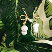 Gold Molten Baroque Pearl Drop Earrings