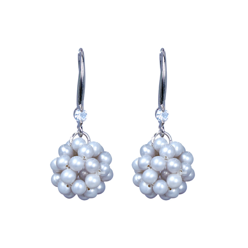 Sliver Zircon Pearls Ball Dangle Earrings