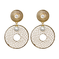 Gold Disc Filigree Drop Earrings