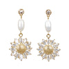 Gold Diamante & Sunflower With Pearls Drop Earrings