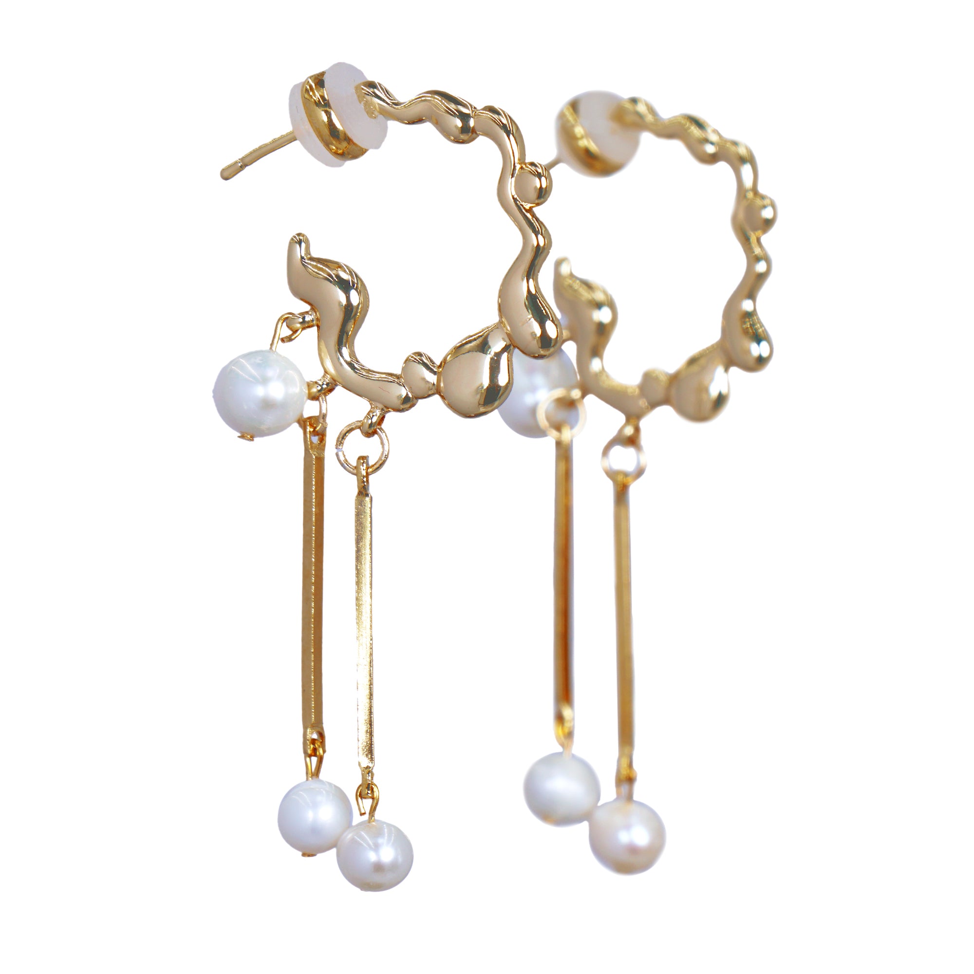 Gold Hoop With Pearls Drop Earrings