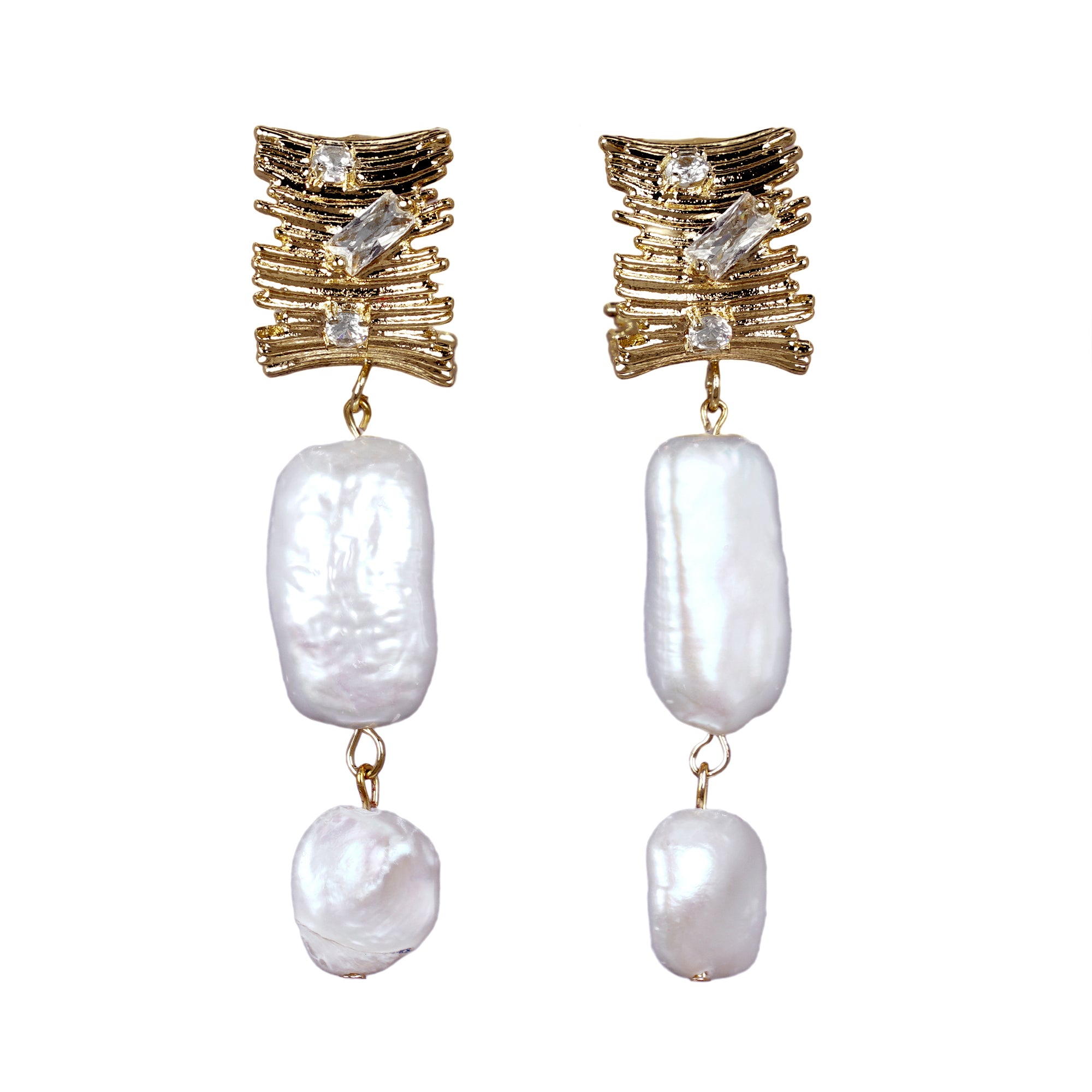 Gold Weave With Baroque Pearl Drop Earrings