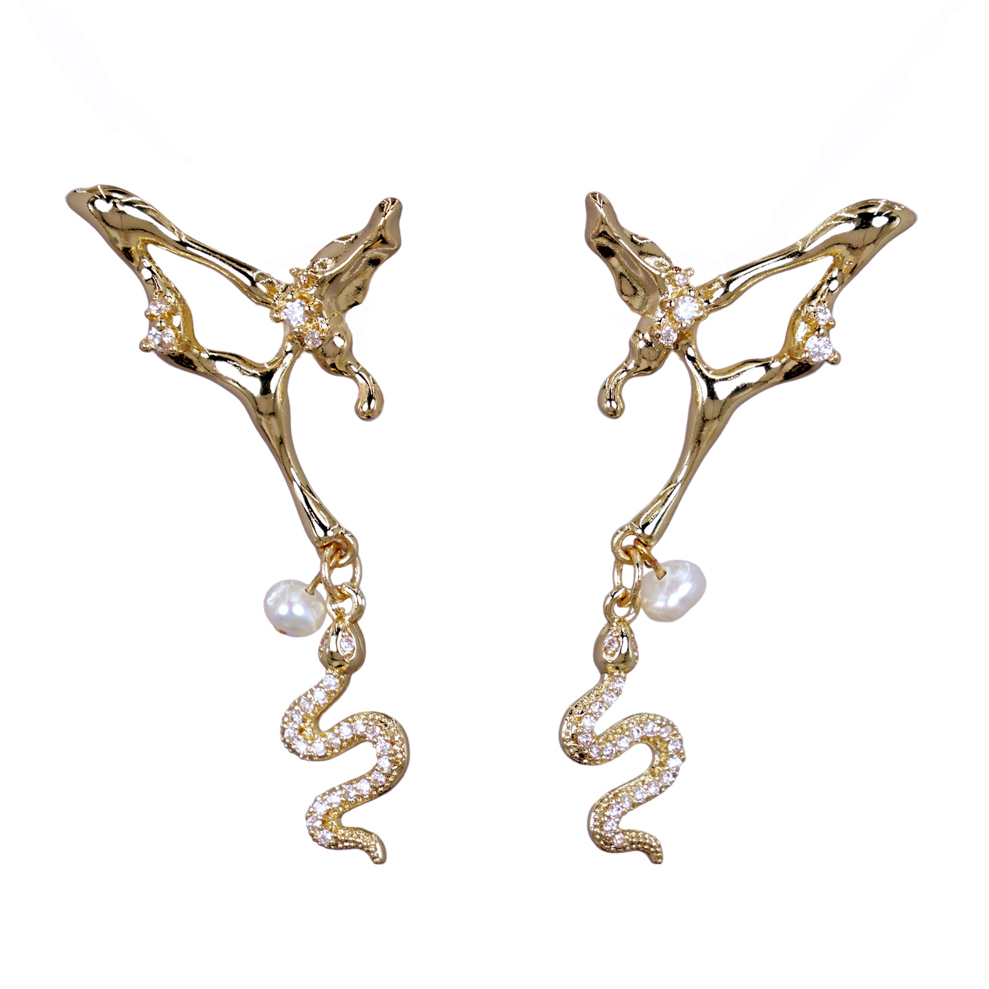 Gold Plated Snake Drop Earrings