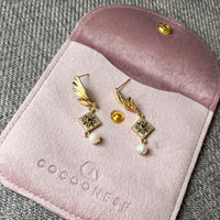 Gold Wing Rhombus Pearl Drop Earrings