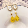 Oval Nacre Top Dried Flower Resin Teardrop Earrings