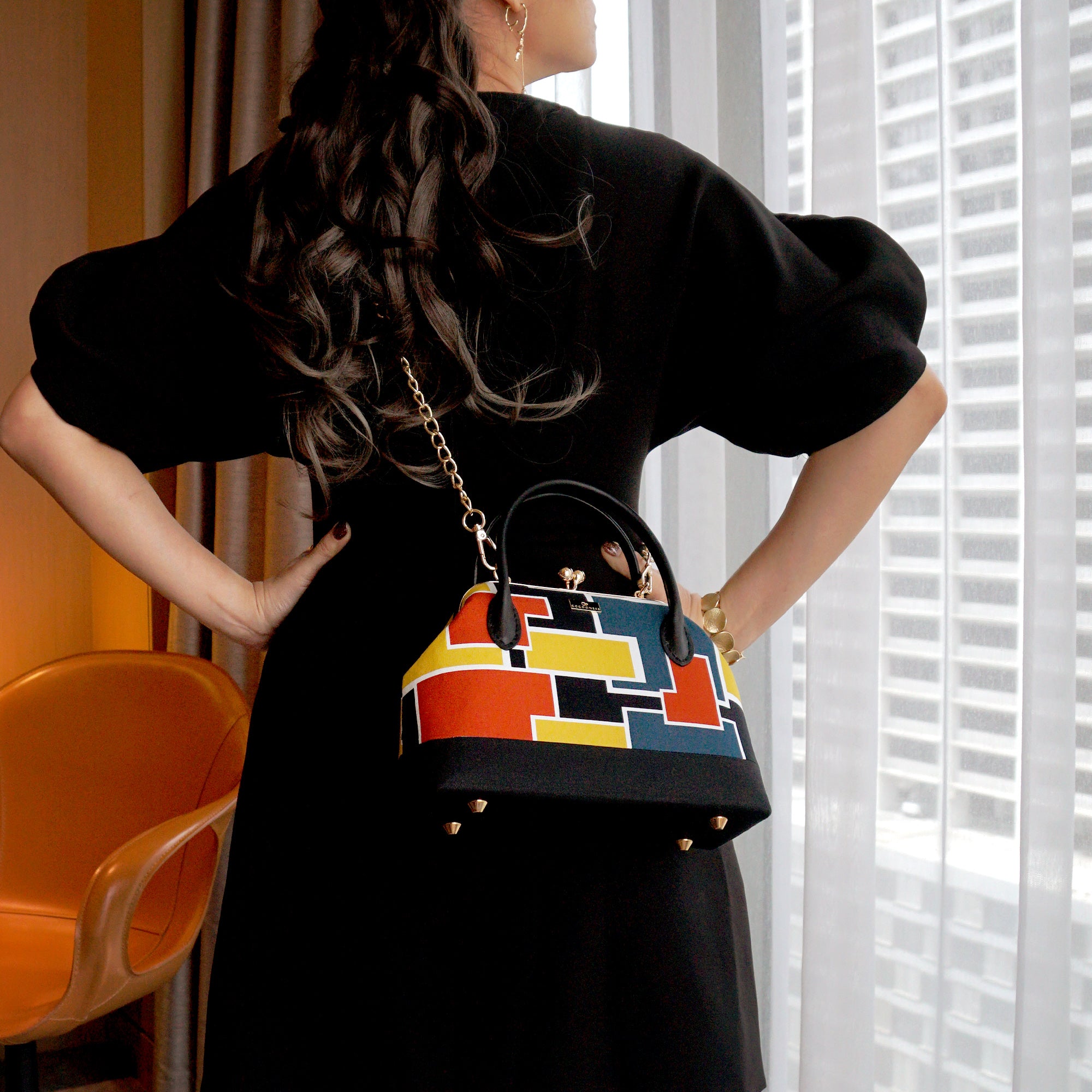 Leather Top-Handle Bag - Mondrian