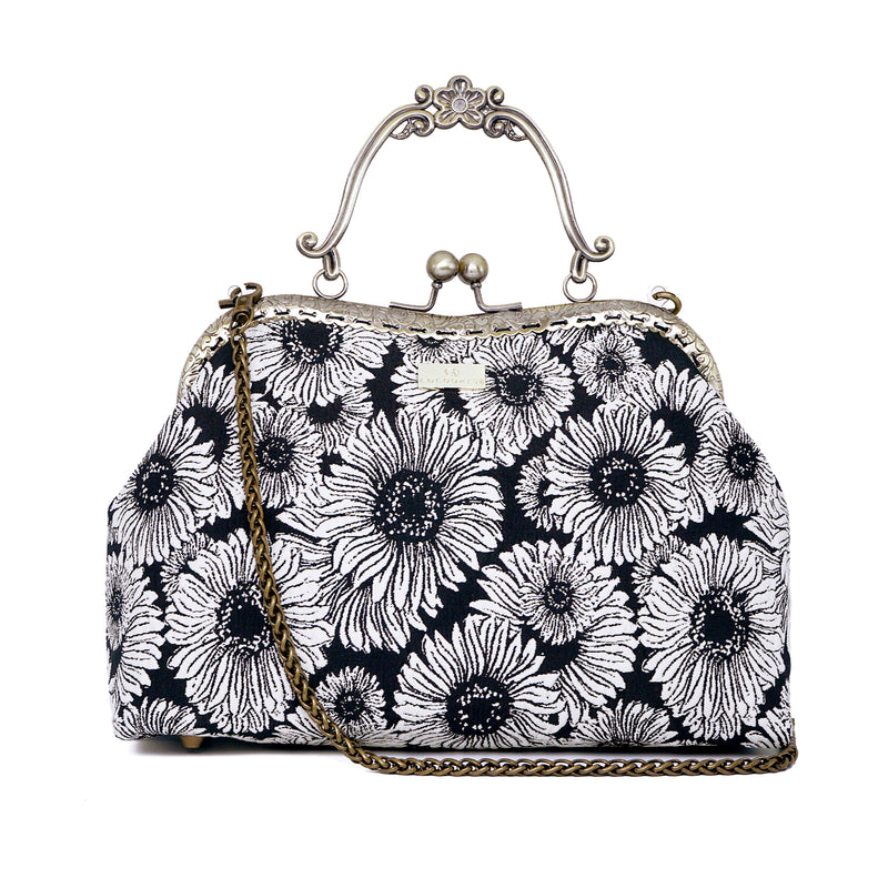 Floral Metal Handle Bag - Gray Sunflower