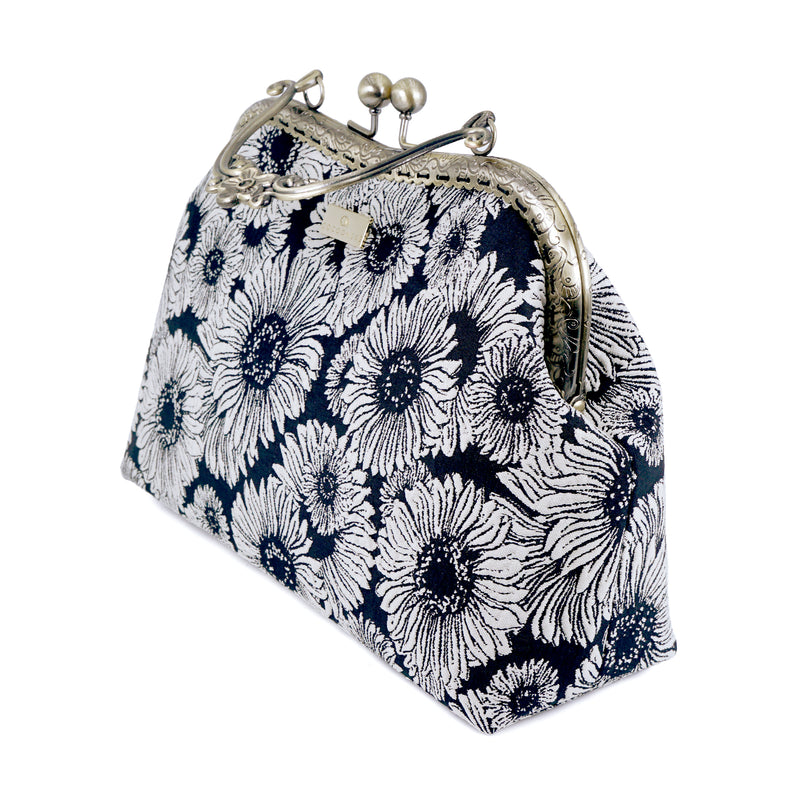 Floral Metal Handle Bag - Gray Sunflower