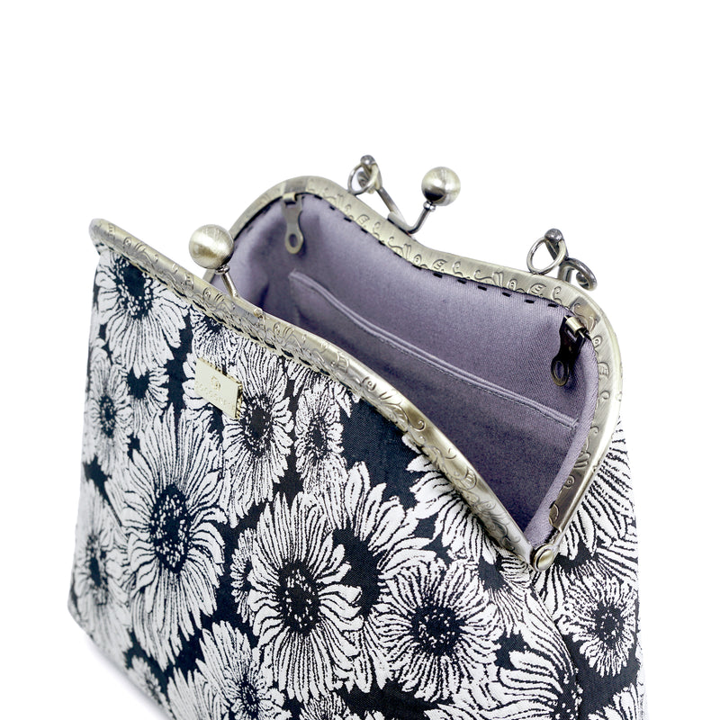 Floral Metal Handle Bag - Gray Sunflower