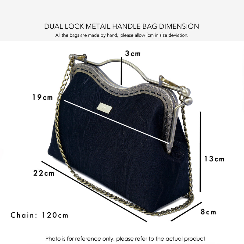 Dual Lock Metal Handle Bag - Map(BK)