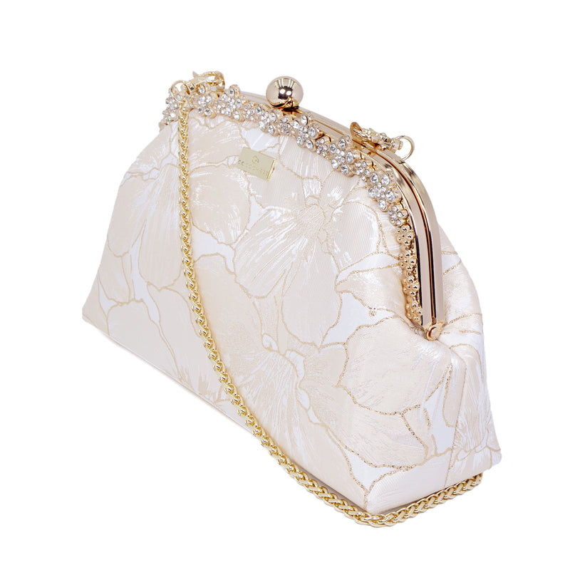 Rhinestone Frame Clutch Bag - Gold Lily