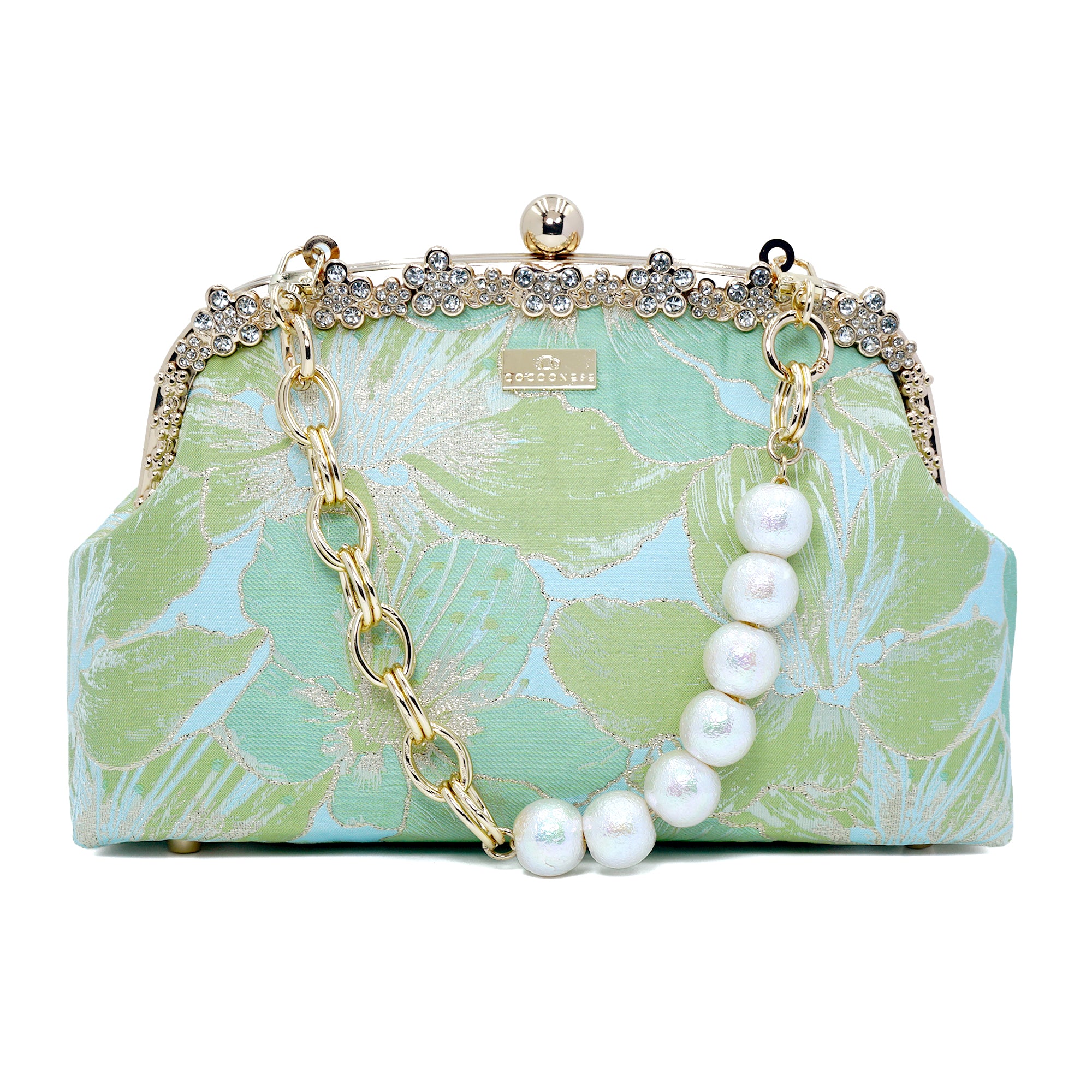 Rhinestone Frame Clutch Bag - Gold Lily