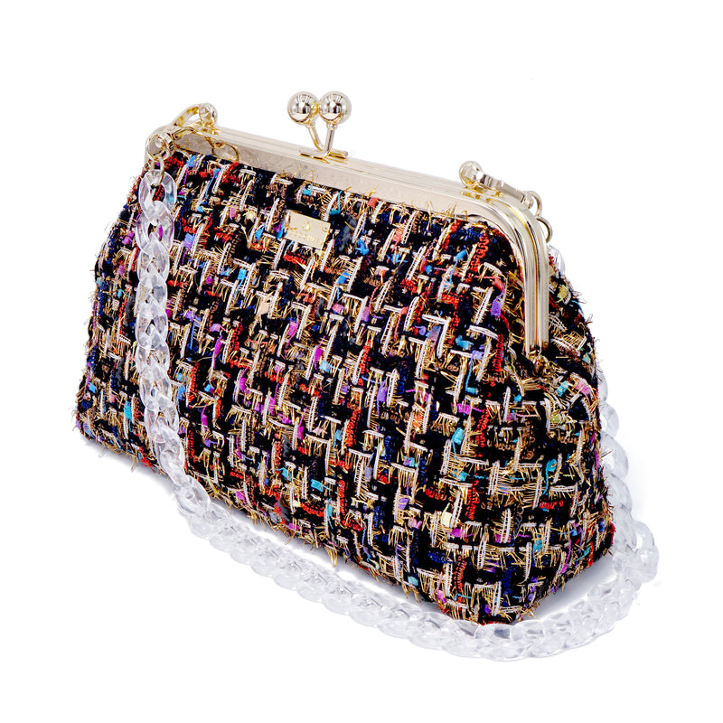 Tweed  Sling Bag With Acrylic Chain