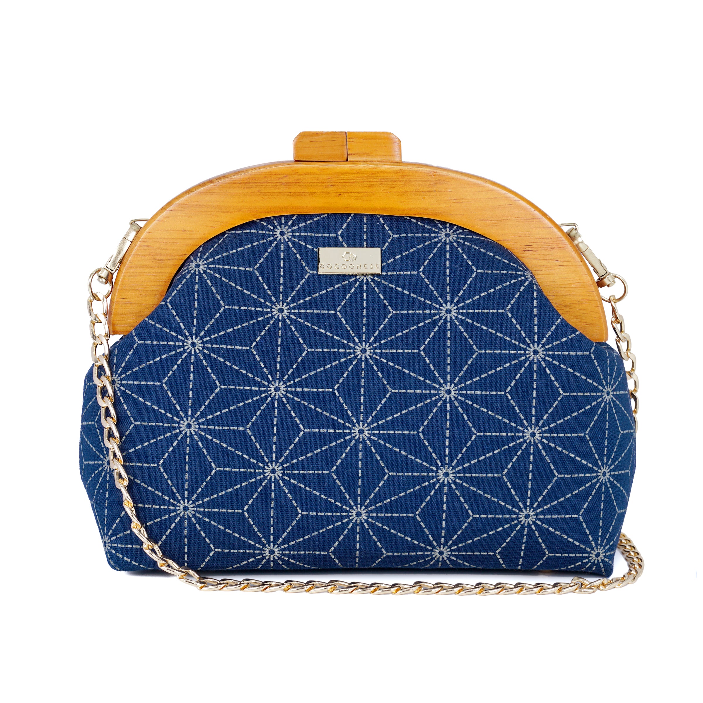 Round Crossbody Bag With Wooden Frame - Hemp Leaves