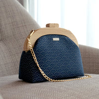 Round Crossbody Bag With Wooden Frame - Under the Wave