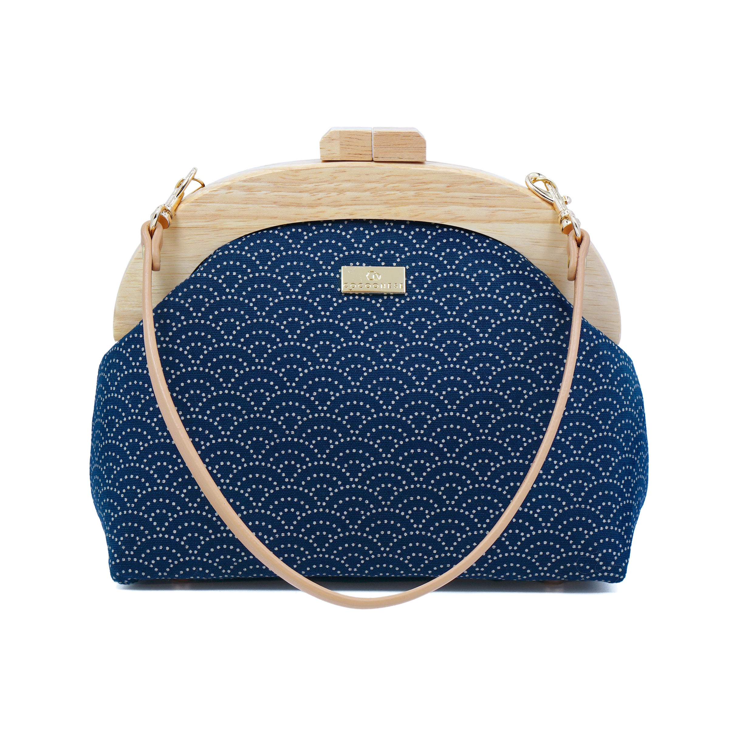 Round Crossbody Bag With Wooden Frame - Under the Wave