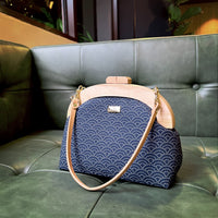 Round Crossbody Bag With Wooden Frame - Under the Wave