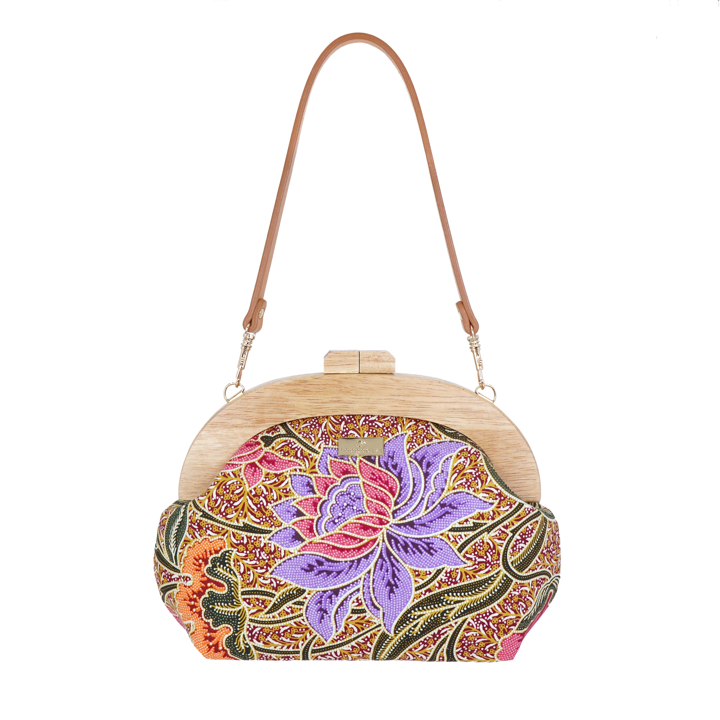 Round Crossbody Bag With Wooden Frame - Whimsy