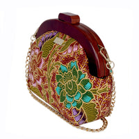 Round Crossbody Bag With Wooden Frame - Jonna