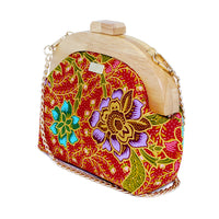 Round Crossbody Bag With Wooden Frame - Autumn Rain