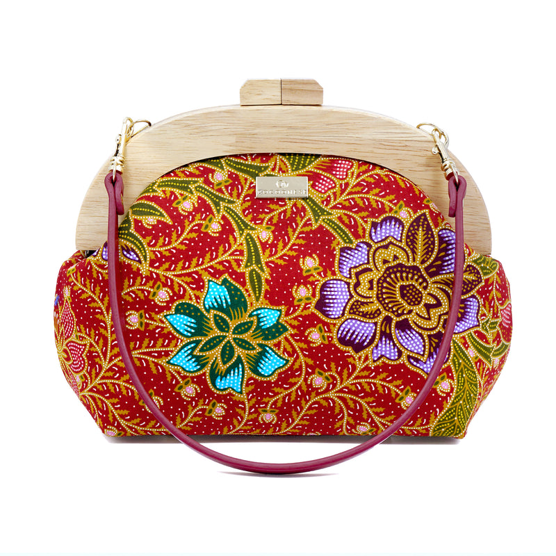 Round Crossbody Bag With Wooden Frame - Autumn Rain