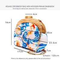 Round Crossbody Bag With Wooden Frame - Autumn Rain